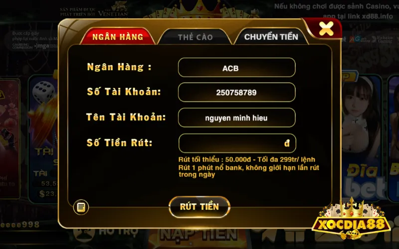 Quy trình rút tiền từ XOCDIA88 nhanh chóng và an toàn